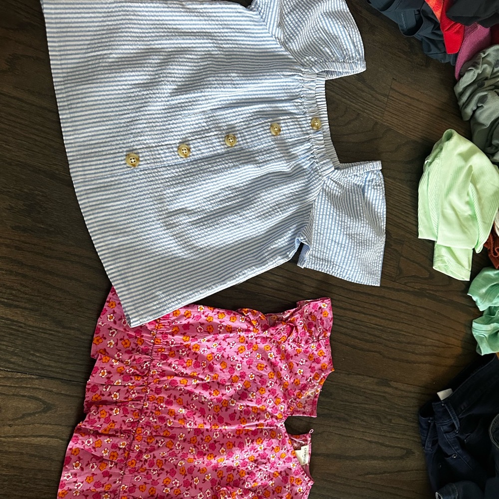 Crewcuts Pink Floral Top and stripped blue and white top